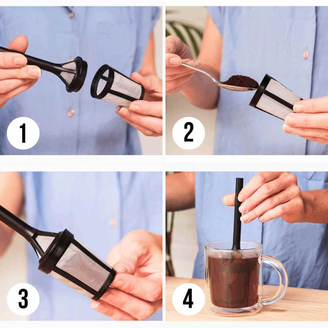 making coffee with the brew it stick in 4 steps