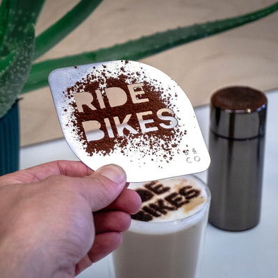 Cocoa stencil in use on latte Ride Bikes