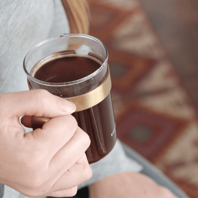 Glass Coffee Cups with Metal Handle (Set of Two) - Electric Steel